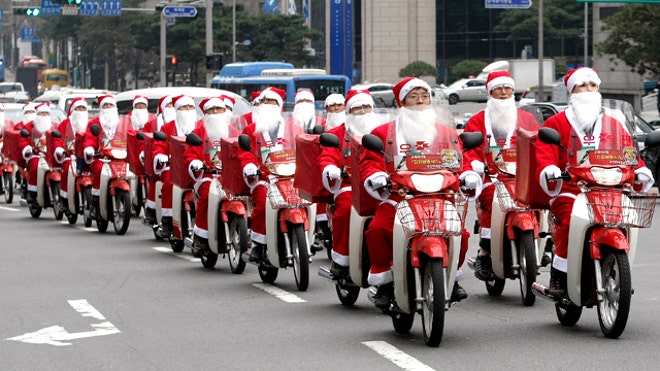 Santas on bikes